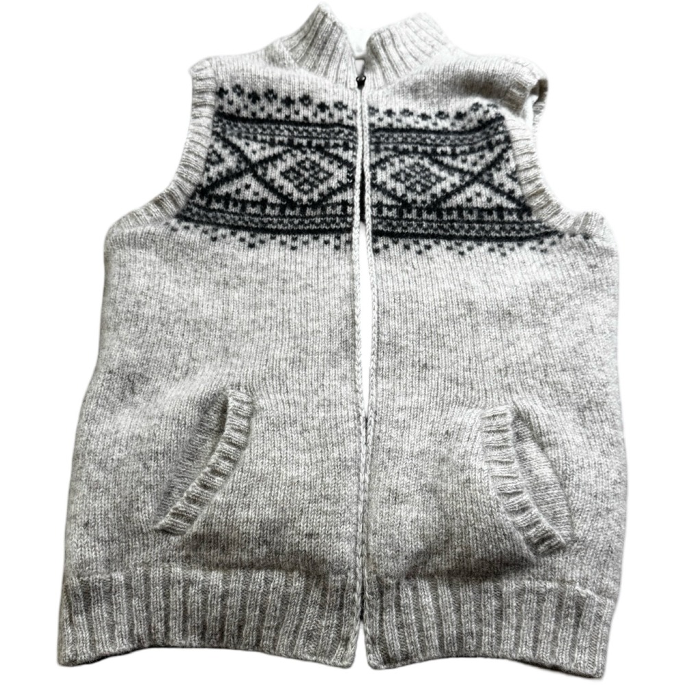 Lost Horizons Wool Fleece Lined Full‎ Zip Vest Gray Fair Isle Nepal Mens Large